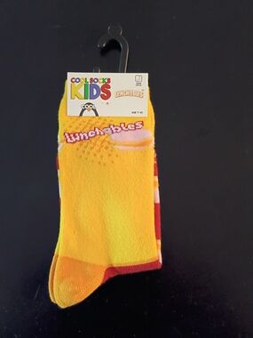 Cool Socks Kids Lunchables Crew Socks for Boys & Girls, Yellow/Red, Age 7-10 (1